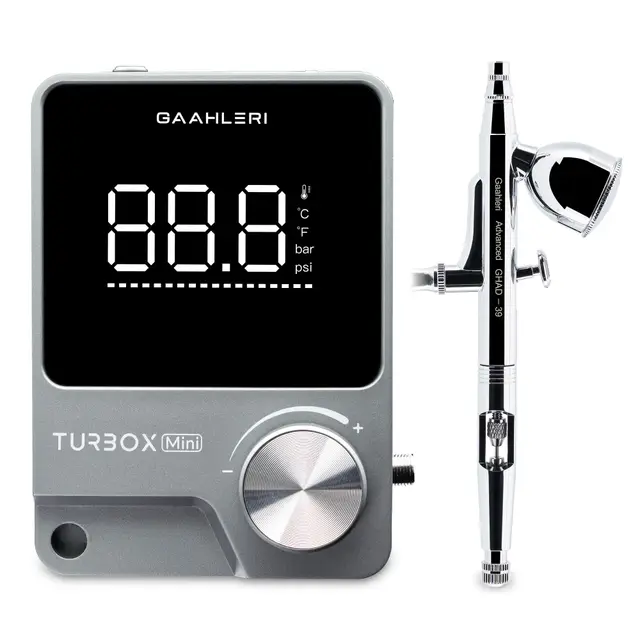 Gaahleri Aerógrafo , Turbox mini con GHAD-39, aerógrafo de doble acción y compresor de aire con control de aire de 18 niveles, ultra silencioso y conmutación de doble modo, multiescenario