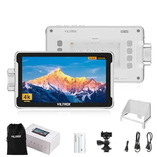 VILTROX DC-V1 5,5" Monitor de campo para cámara DSLR Monitor táctil 4K HDMI Video Monitor externo para Sony Canon Nikon 2000nits 3D LUT 1920×1080 IPS HD Video con batería recargable Hood