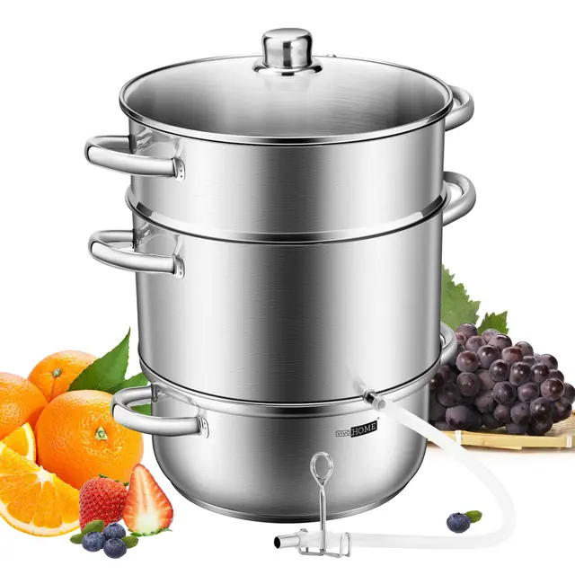 VIVOHOME 26 cm Exprimidor de Vapor con Tapa de Vidrio, Extractor de Frutas y Verduras Casero con Tubo, Apto para Lavavajillas, para Hacer Jugo, Gelatina, Enjambres