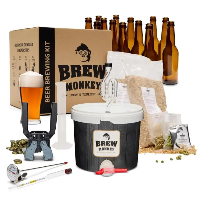 Brew Monkey® Kit de Elaboración de Cerveza IPA | Luxe Kit 5 litros de Cerveza | 6,4% Vol. | Elaboración de Cerveza en la Cocina | Regalos para Hombres | Regalos de Cerveza | Regalo Navidad Hombre
