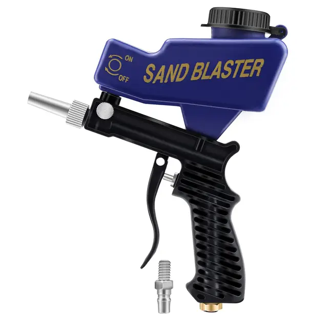 Pistola de Chorro de Arena Multifuncional Pistola Neumática Chorro de Arena Kit Pistola de Mano Air Sand Blaster para Eliminar Pintura Manchas Oxido Superficies Limpias(Azul)