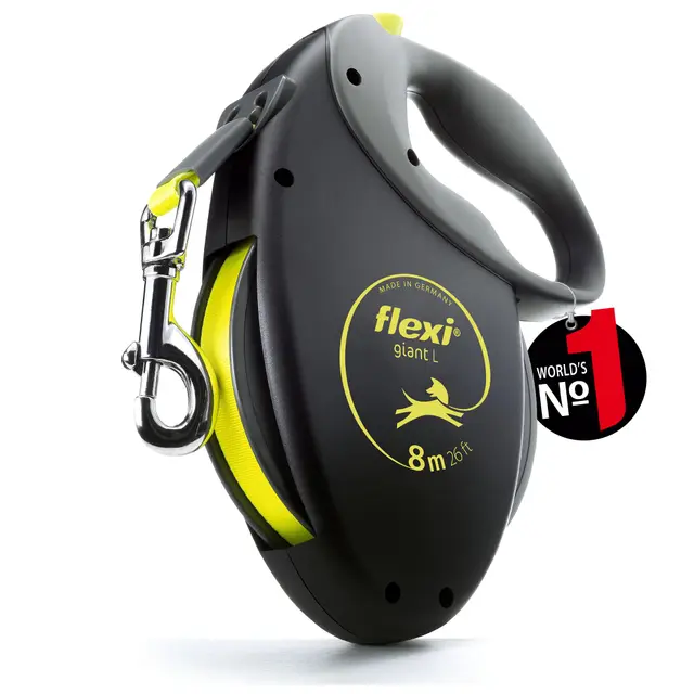 Flexi® Giant L Cinta 8 m Negro/Amarillo neón, Correa Extensible para Perros hasta máx. 50 kg