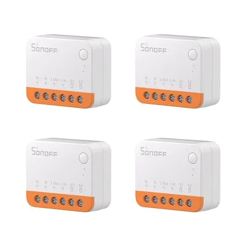 Interruptor WiFi Inteligente de 2 Vías,SONOFF MINIR4 4PCS mini Interruptor Inteligente Wifi,Control APP, control por voz,Funciona con Alexa, Google Home Assistant.Certificación TUV (10A 2400W).