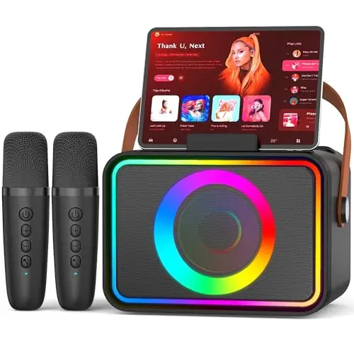 Máquina de Karaoke con 2 micrófonos para Adultos y niños, Altavoz de Karaoke Bluetooth portátil para Adultos y niños, Sistema PA de Fiesta con Luces de Discoteca para reuniones, Regalos para la