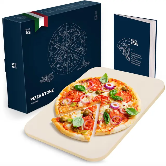 Blumtal Piedra Pizza de cordierita para Horno eléctrico y a gas para horneado uniforme, base crujiente y pizza tradicional (EB0182)