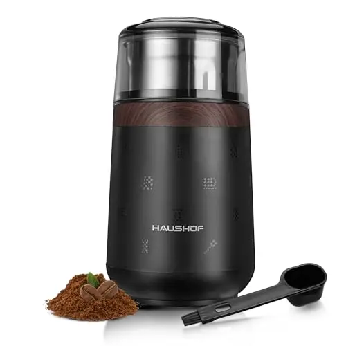 HAUSHOF Molinillo de Café Eléctrico 75 g, Molinillo Café de 150W, Cuchilla de Acero Inoxidable, Molino Cafe Multifuncional para Granos de Café, Nueces, Hierbas, etc.