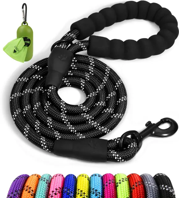 Taglory Correa de Perro, 1,5 m Correa de Fuerte de Perro para Perros Medianos y Grandes con Mango Acolchado Suave y Hilos Reflectantes, Negro