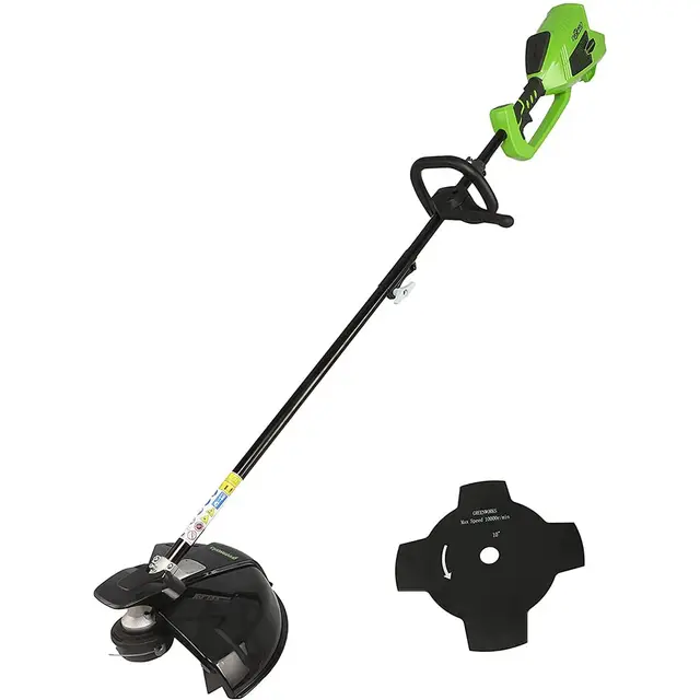 Greenworks 40V Desbrozadora a Batería, Motor sin Escobillas, Arnés, Altura Regulable, Ancho Corte 40 cm, Hilo Nylon 2 mm o Cuchilla 25 cm SIN Batería (40 V) y Cargador, 3 Años de Garantía GD40BC