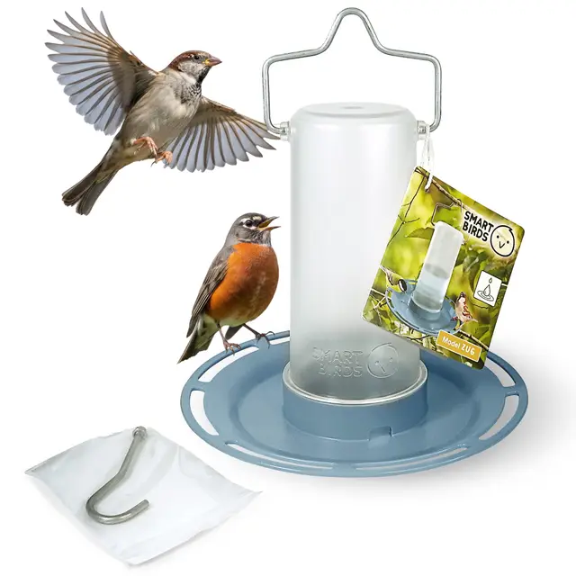 SWISSINNO Bebedero para pájaros “Zug” SMAR Birds Azul Claro – Bebedero Resistente a Rayos UV de PC y ASA – Dispensador de Agua para Aves Silvestres en balcón terraza jardín