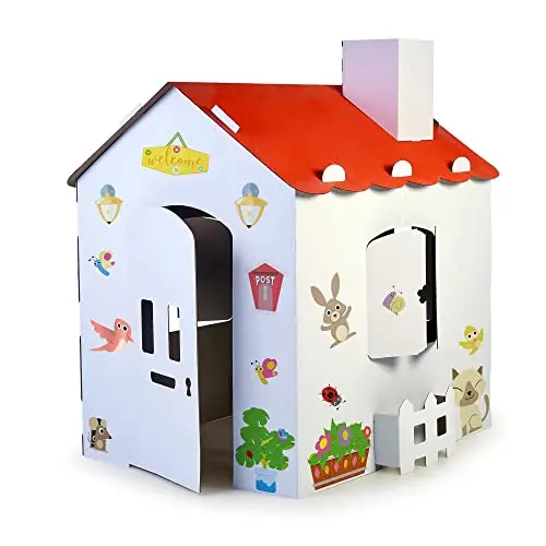 FEBER - Casa de Juegos Infantil de cartón, de tamaño Grande, para Pintar, Colorear y Jugar, con Pegatinas Divertidas, ecohouse, para niños Desde 3 años, Famosa (FEB06000)
