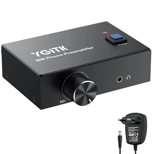 Preamplificador de Phono con Botón de Volumen, Mini Preamplificador de Giradiscos Ultracompacto para Tocadiscos MM con Salida 3.5mm/RCA y Alimentación DC 12V,Sonido de Alta Fidelidad