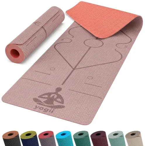 Yogii Esterilla de Yoga 6 mm Antideslizante - Esterilla Fitness de TPE para Yoga, Pilates y Entrenamiento en Casa - Esterilla Deportiva con Líneas de Alineación - Mujer y Hombre