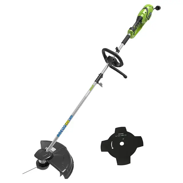 Greenworks Tools Cortabordes Eléctrico y Desbrozadora 230V 1200W 40cm Ancho Corte, 2mm Hilo/Cuchilla, Mango Adicional ajustable, Color Verde, Negro, Gris, GST1246