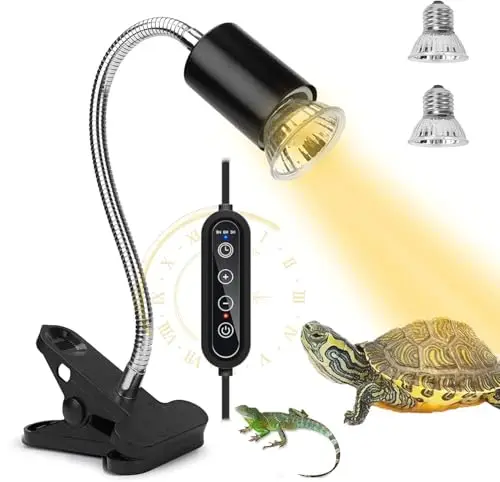 Lámpara Calefactora de Tortugas Reptiles Tiempo Ajustable, Kit iluminación tortuga acuario incluye E27 25 W 50 W UVA UVB, Lámpara Infrarrojos para reptiles, anfibios y terrario tortugas