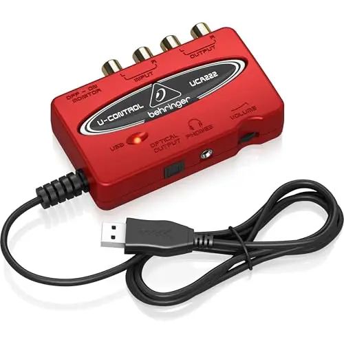 Behringer UCA222 USB Audio Interface, 2x2 RCA to USB Converter for Analog-to-Digital Audio Recording on PC and Mac