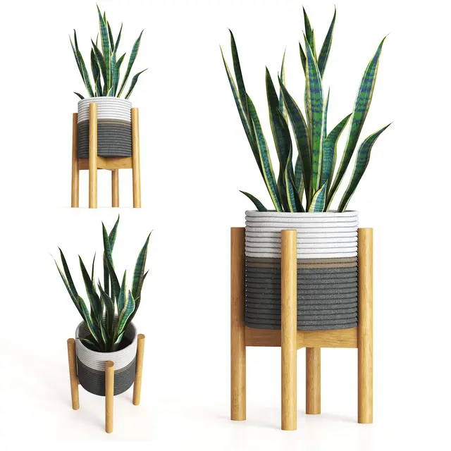 Conjunto Macetero Textil + Soporte Plantas Bambú para Plantas Artificiales Decorativas o Plantas Naturales Interior. Macetero con Pie para Decoracion Hogar en color Natural