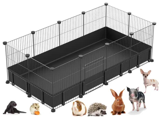 PILIN Corral para animales pequeños con puerta, valla para mascotas con alfombra impermeable, jaula para conejos, jaula para cobayas, cachorros, gatitos 30x38 12 piezas