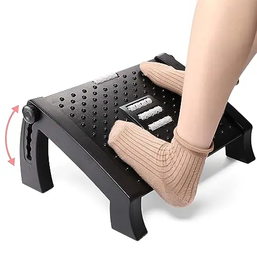 Mkitnvy Reposapies de Oficina, Reposapiés Ergonómico para Escritorio con Función de Masaje, Ajustable en 6 Niveles de Alturaantideslizante para pies, ideal para oficina y hogar (A)