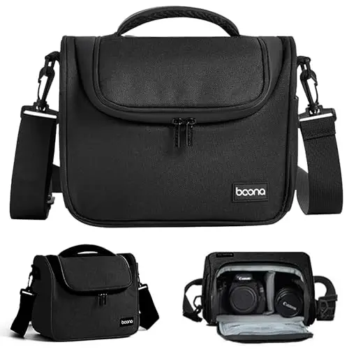 Bolsa Funda para Cámara Reflex/DSLR Impermeable - Bandolera o Mochila Fotografía Profesional, Compatible con Nikon, Canon EOS, Sony Alpha | Estuche Protector Ajustable con Porta (Negro, Pequeño)