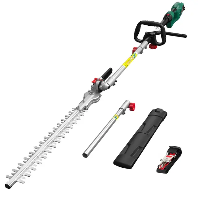 HYCHIKA Cortasetos Electrico Telescopico 900W, Cortasetos Telescopico, Extensible 200-250 cm, Cabezal Pivotante +90°~-45°, Doble Interruptor y Doble Asa, para Podar Césped, Arbustos y Setos
