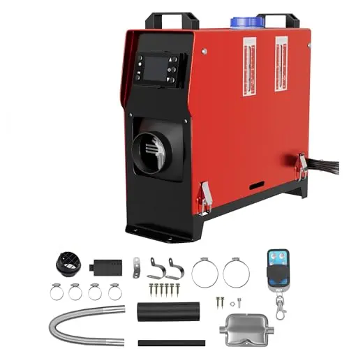 YRHome Calefactor diésel de 12 V 8 kW con pantalla LCD, mando a distancia y salida de aire giratoria, para coche, camión, caravana, barco, coche, remolque, color rojo