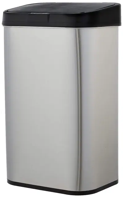Amazon Basics Cubo de basura automático de acero inoxidable, rectangular, metálico, 60 litros, Plateado, Negro