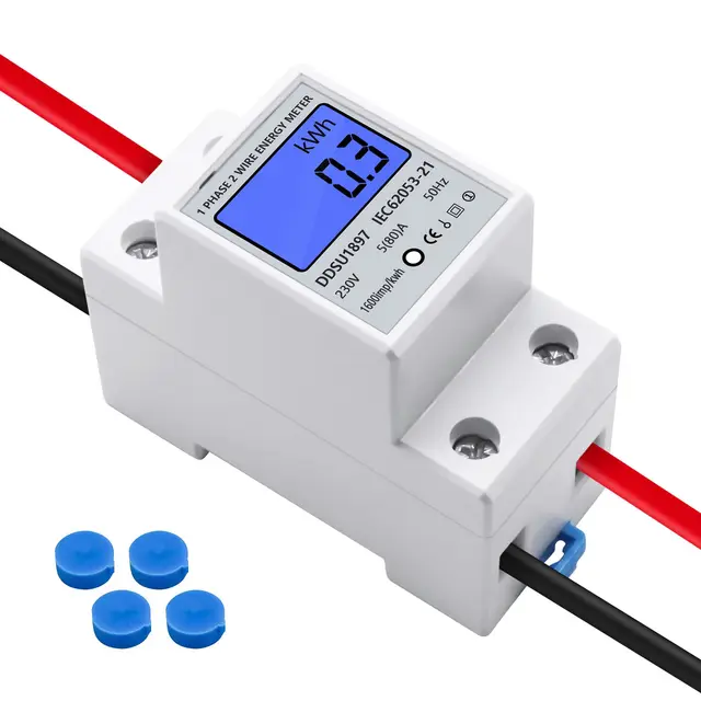 Contador de Energía Digital, Medidor de energía monofásico, 230V 5 (80) A Medidor de Energía Riel DIN con Pantalla Digital, Medidor Consumo Inteligente LCD Digital Eelectrico