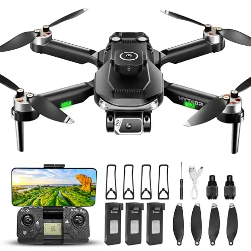 Dron con Cámara 1080P para Adultos, Motor Sin Escobillas, 3 Baterías 45 Min, Cámara Ajustable 90°, Seguimiento, Evitación Obstáculos, <249g(Negro)(Estándar)