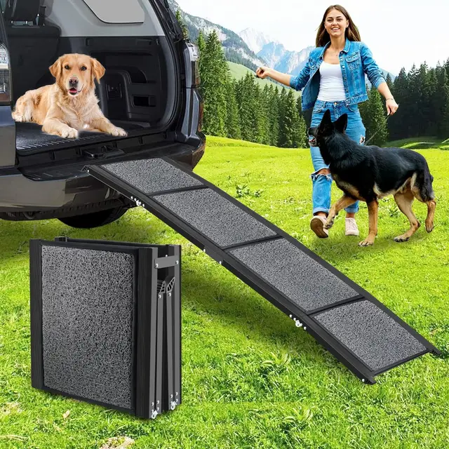 NK Rampa para Perros - Rampa Plegable, Antideslizantes, Ligera, Resistente, para Mascotas hasta 65kg, Uso Interior y Exterior, Tamaño 160 × 44 cm, Color Negro