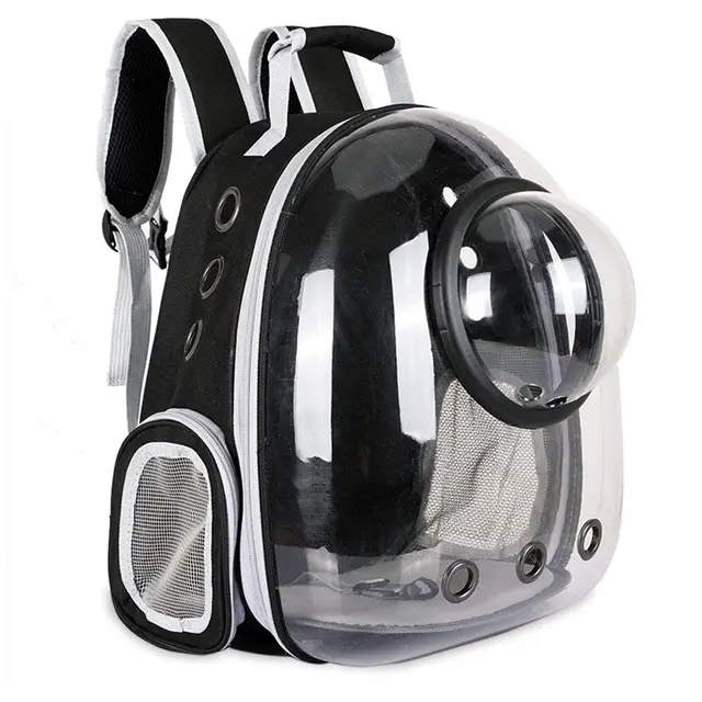 Mochila Transportín Gato y Perro Pequeño hasta 6 kg – Transportín Gatos Cápsula con Ventana Transparente y Cúpula Perforada – Mochila para Gatos Medidas Cabina Avión, Ventilación