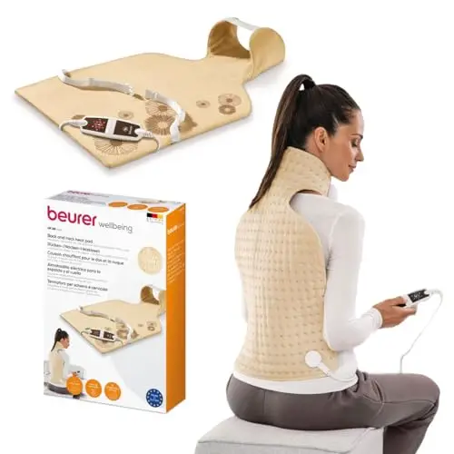 Beurer HK 58 LED - Almohadilla electrónica cervical / dorsal, funda lavable, 62 x 42 cm, color crema