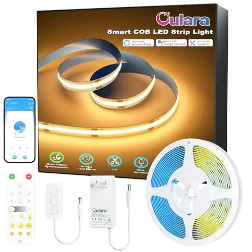 OULARA WIFI COB LED Tira Blanco Cálido 2700K,6M Dimmable 24V LED Tira de luz Conjunto,Smart Trabajo con Alexa/Google Assistant para la iluminación de bricolaje debajo del armario,dormitorio,cocina.