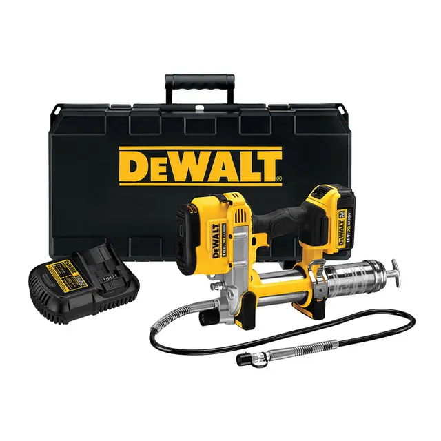 DEWALT DCGG571M1-QW - Pistola Engrasadora a Batería XR 18V 4Ah Li-Ion, Inalámbrica, Batería Incluida, Cargador Multivoltaje, Correa para el Hombro y Maletín TSTAK