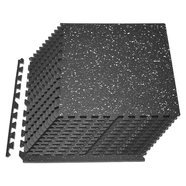 VEVOR Esterilla Puzzle 24 Piezas de 610 x 610 x 14 mm, Suelo Gimnasio de Goma EVA Alta Densidad, Colchoneta de Ejercicios con Puntos Blancos Antideslizante Antigolpe Antiruido para Equipo Pesado, Casa