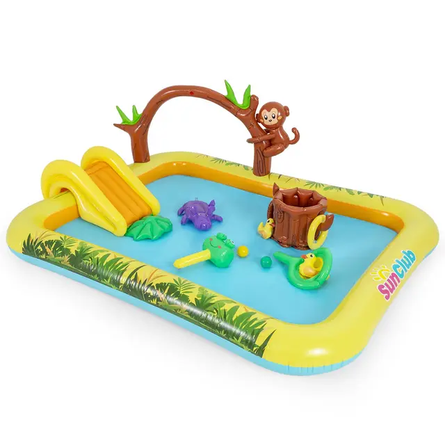 COSTWAY Piscina Hinchable Infantil, Piscina para Niños Hinchable con Tobogán y Chorro en Forma de Animal, Rociador en Forma de Arco, Juegos de Agua para Niños Exterior, 207 x 168 x 77 cm