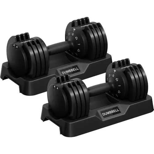 Yaheetech Kit de 1-2pcs Mancuerna Ajustable 5-15 Niveles Rápido 2-25kg Seguridad de Doble Bloqueo, Agarre Antideslizante, Ahorro de Espacio Para Gimnasio en Casa