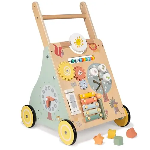 Andador Madera Bebé, Andadores para Bebes con Juguetes Montessori, Caminador Bebé, 8 Actividades Interactivas, Juguetes para Bebés de 1 Año, Baby Walker Regalos para Niños y Niñas