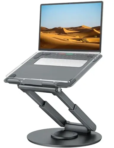 tounee Soporte Portátil Altura Ajustable de hasta 21 Pulgadas, Soporte Ergonómico Ordenador Portátil con Base Giratoria de 360 Grados Laptop Stand Compatible con Todas Las Portátiles de 10-17", Gris