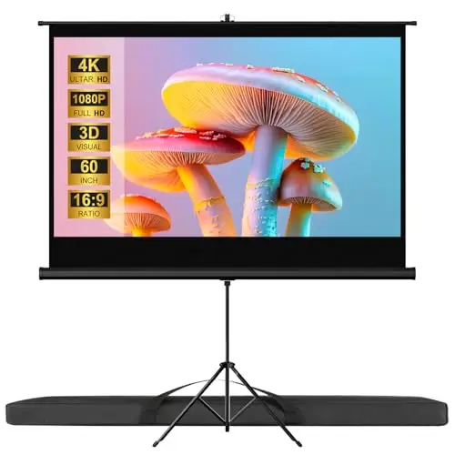 VISULAPEX - Pantalla de proyección en pie, 16:9 videoproyector ajustable con bolsa de transporte, proyector interior exterior para películas y presentaciones