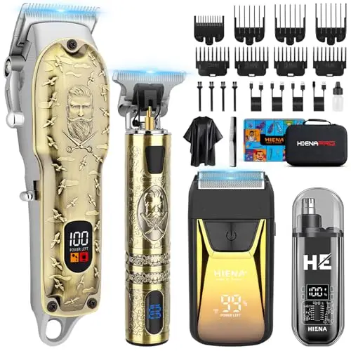 HIENA PRO Maquina de Cortar Pelo Hombre, Inalámbrico Cortapelos, Recortador de Barba, Afeitadora de Láminas, Cortapelos de Nariz, Kit Completo de Afeitado y Corte de Pelo Eléctrico (313 Set)