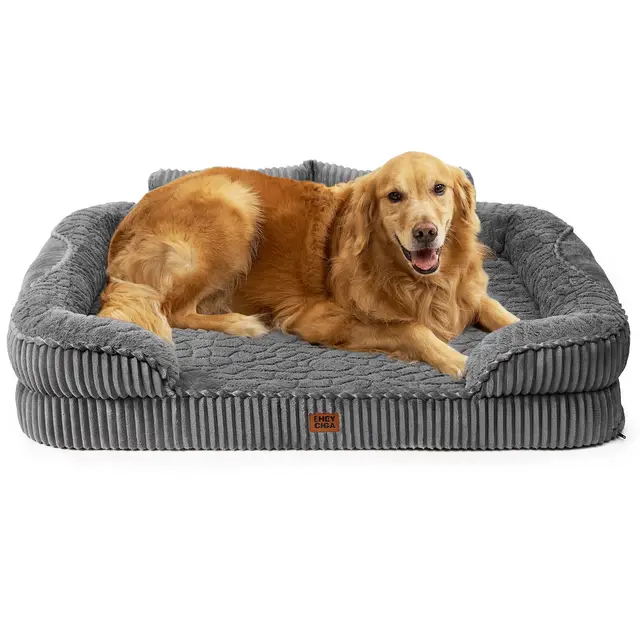 EHEYCIGA Cama Perro Ortopédica Grande 106x76 cm, Sofá Cama con Respaldo Alto, Colchón Perro Viscoelastica Impermeable, Funda Lavable, Gris