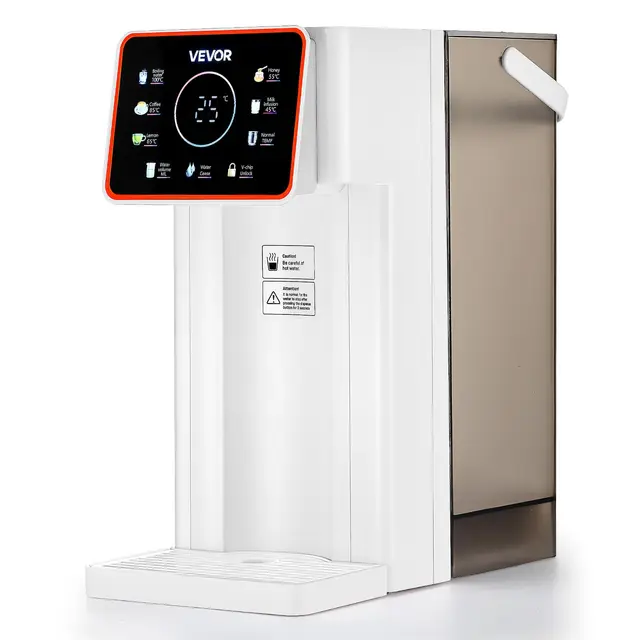 VEVOR Dispensador de Agua Caliente Instantáneo de Encimera con 6 Temperaturas Ajustables y 8 Volúmenes de Agua, Tanque Extraíble de 3 L, Calentamiento Rápido con Pantalla Táctil y Bloqueo, Blanco