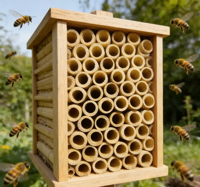Tubo de bambú para casa de abejas, hotel de insectos para abejas, mariposas, insectos, apto para niños, resistente a la intemperie, para colgar, hábitat de anidación de bambú, decoración de jardín y