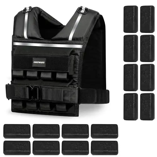 ONETWOFIT Chaleco Lastrado Ajustable 20 kg, Chaleco Peso Entrenamiento con Pesos de Hierro Extraíbles, Chaleco de Lastre con Extra Gruesas de 1,2 Pulgadas, Con bandas reflectantes