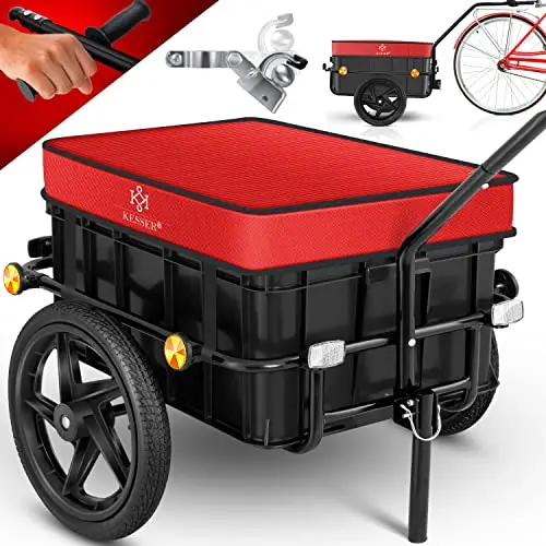 KESSER® Remolque para Bicicletas, Remolque de Carga con Enganche, Barra de Tiro Alta para el Transporte de Bicicletas, Caja de Transporte con Volumen de 70 litros, Peso máximo de 60 kg