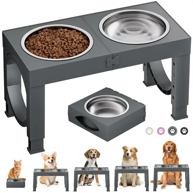X XBEN Comedero Perro Elevado, Comedero Elevado de 5 Alturas Ajustables, 2X1,5L Comedero y Bebedero Perro, Comederos Elevados para Perros Pequeños, Medianos y Grandes, Plegable y Antideslizante