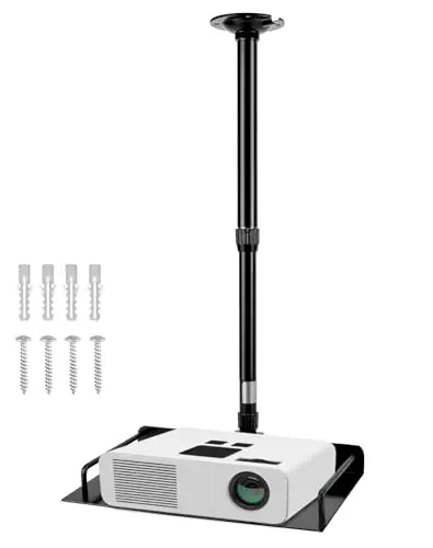 QWORK® Soporte de Techo para proyector con guía de Cables integrada, Altura Regulable 38-60 cm - Capacidad de Carga 3 kg - para proyectores y cámaras