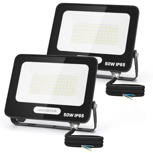 Aigostar Foco LED Exterior 50w 4500LM, Focos Proyectore LED Exterior Impermeable IP65, 84 LEDs, 6500K Blanco Frío para Garaje,Jardín,Patio,Parque. 2 Piezas