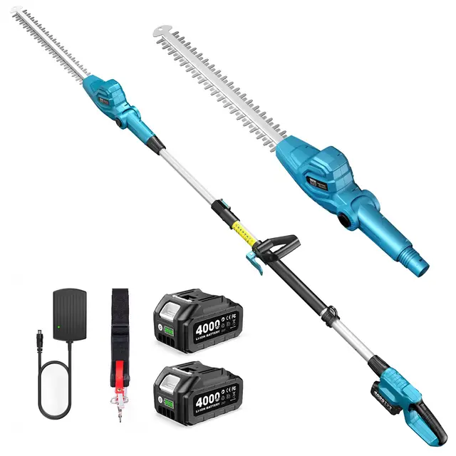 SEESII Cortasetos Telescópico a Batería 20 Pulgadas, Ligero 3,91kg para Mujeres y Mayores, Alcance 4,4m, Motor 600W con 2 * 4000Ah Baterías, Cabezal Giratorio 135°, Cortasetos Eléctrico de Altura