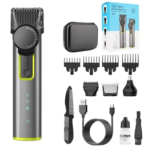 Maquina de Cortar Pelo Hombre Maquina de Afeitar Hombre, Inalámbrico Cortapelos Hombre Kit 4 en 1 Para Barba, inalámbrico, afeitadora masculina y cortabarbas, estuche de viaje portátil EVA Gris